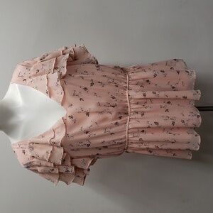 Lane Bryant Pink Floral Ruffle Short-Sleeve Blouse Women's Size 16